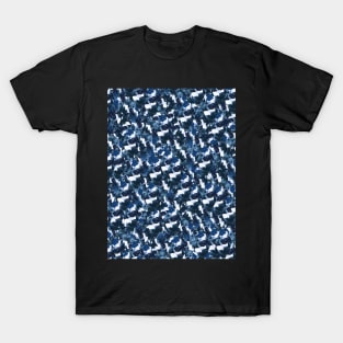 Dark Blue Minimal Abstract Collage Mosaic. T-Shirt